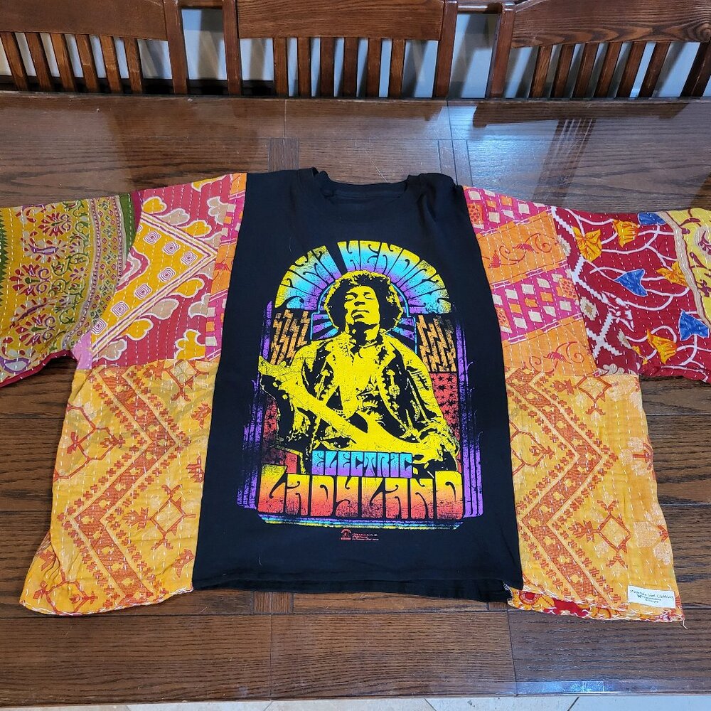Upcycled Mountain Girl Quilted Poncho; Jimi Hendrix Electric Ladyland